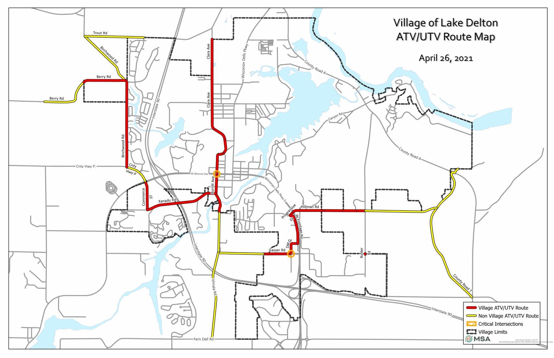 Lake Delton ATV/UTV route map